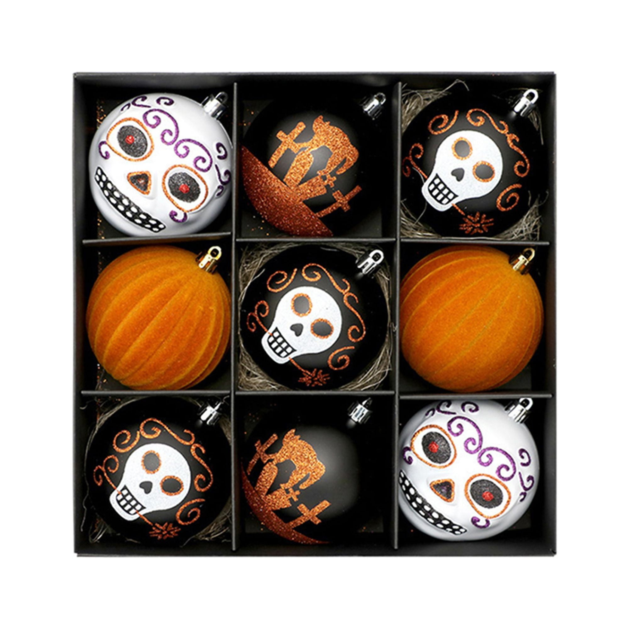 Halloween Ball Ornaments Hanging Ornaments with Spider, Pumpkin, Skull