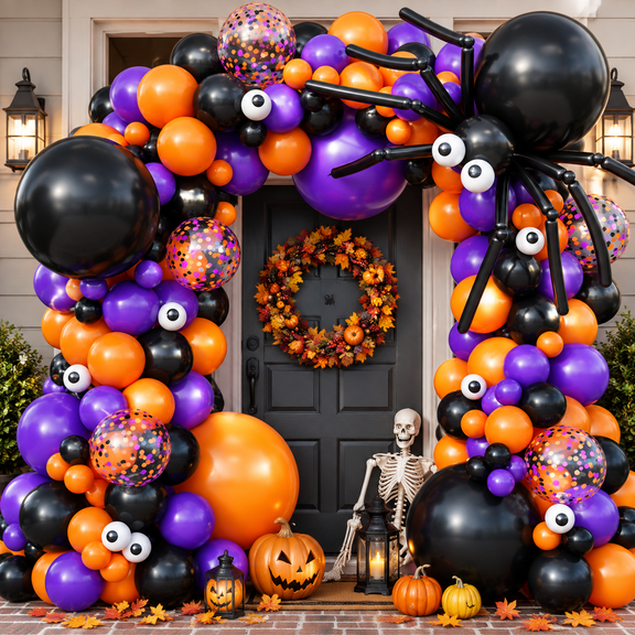 Halloween Balloon Garland Arch Kit, Black Orange Purple Balloons for Halloween Party Decorations, DIY Balloon Arch Supplies