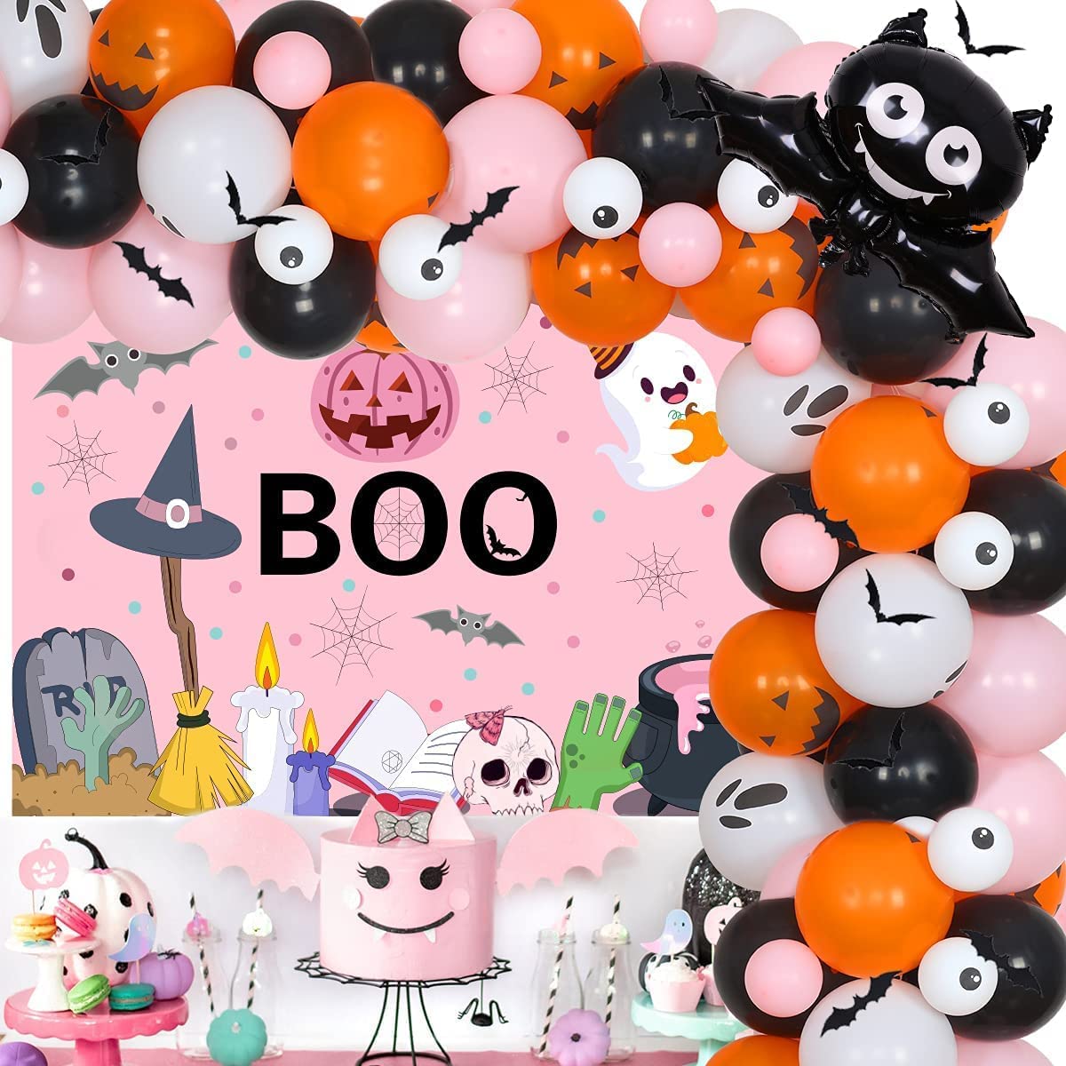 Halloween Balloon Garland Kit Pink Orange Halloween BOO Day Party