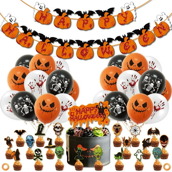 Halloween Balloons Halloween Banner Cake Topper for Halloween Party Supplies Home Decor 48PCS
