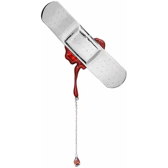 Halloween Bandage Brooch Pin for Women Men Unisex Silver Plated Creative Band Aid Red Rhinestone Charms Tear Drop Tassel Brooches Lapel Pins Dress Accessories Gothic Punk Holiday Jewelry