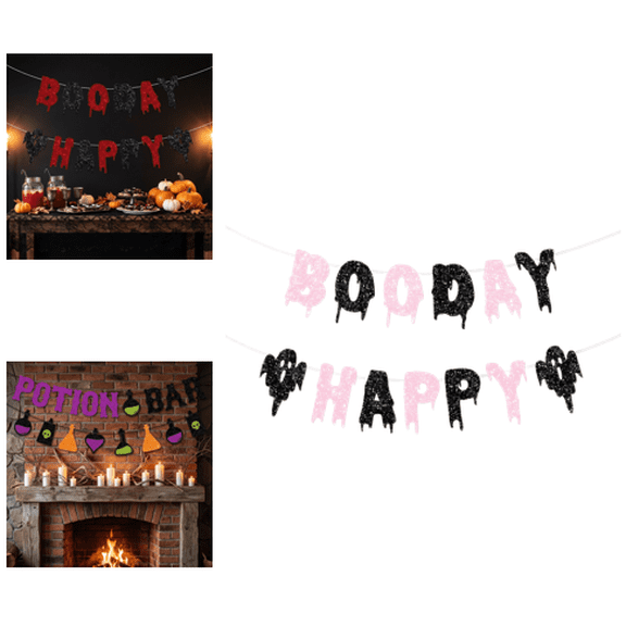 Halloween Banner Decorations - Happy Halloween Sign & Party Decorations for Indoor/Outdoor - Hanging Party Favors & Backdrop Garland for Outside Inside B