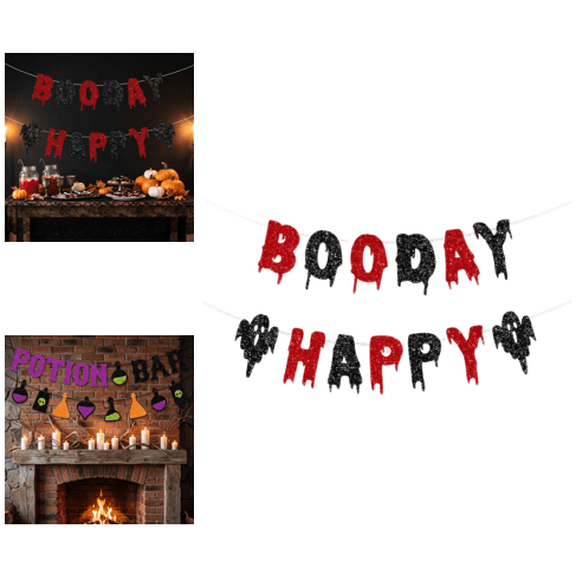 Halloween Banner Decorations - Happy Halloween Sign & Party Decorations for Indoor/Outdoor - Hanging Party Favors & Backdrop Garland for Outside Inside A