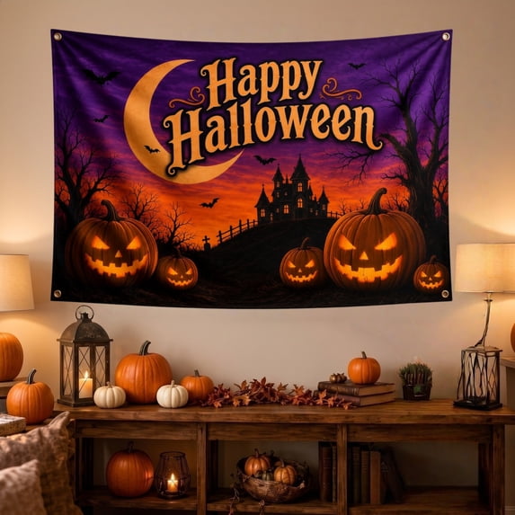 Halloween Banner Decorations, Large Seasonal Outdoor Backdrop | Single-Sided Polyester with 4 Corner Grommets for Porch, Wall, Garage, Yard, Party and Haunted House Decor (71in × 45in)