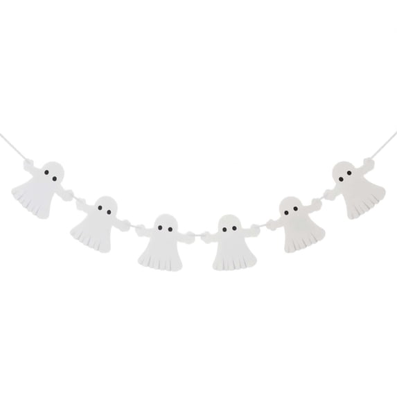 Halloween Banner White Paper Ghost Shape Hanging String for Indoor Outdoor Halloween Party Home Wall Mantel Decorations