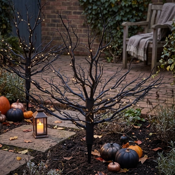Halloween Bare Branch Ground Stake with Twisted Twig Design, Spooky Twisted Twig Ground Insert Decor for Yard, Lawn, Garden Containers, Pathway, Porch, Party Backdrop and Indoor Outdoor Display