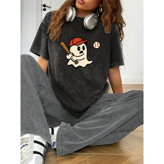 Halloween Baseball Graphic for Sports Casual Tee T Shirt Top Short Sleeve Round Neck Black S-2XL Plus Size