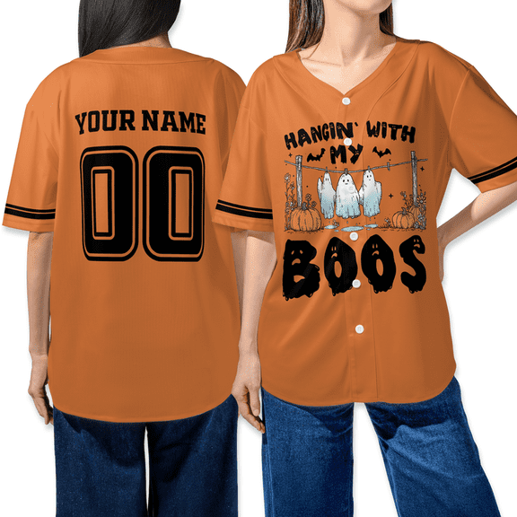Halloween Baseball Jersey - Hangin' With My Boos Shirt - Custom Name & Number - Funny Ghost Costume