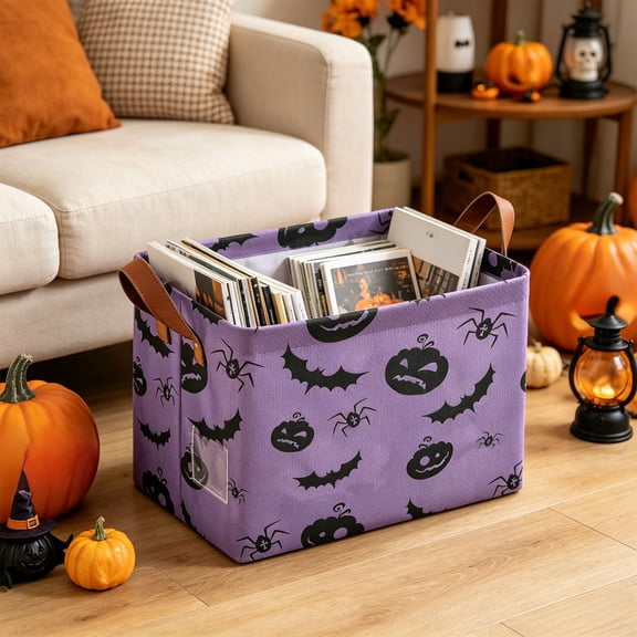 Halloween Basket,14.96 x 9.84 x 10.23Inch Pumpkin Bat Halloween Boo Basket with Handles,Collapsible Halloween Candy Holder for Trick or Treat Gift Candy Books Organizing