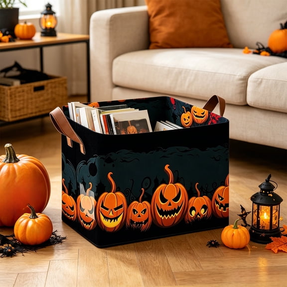 Halloween Basket,14.96 x 9.84 x 10.23Inch Pumpkin Bat Halloween Boo Basket with Handles,Collapsible Halloween Candy Holder for Trick or Treat Gift Candy Books Organizing