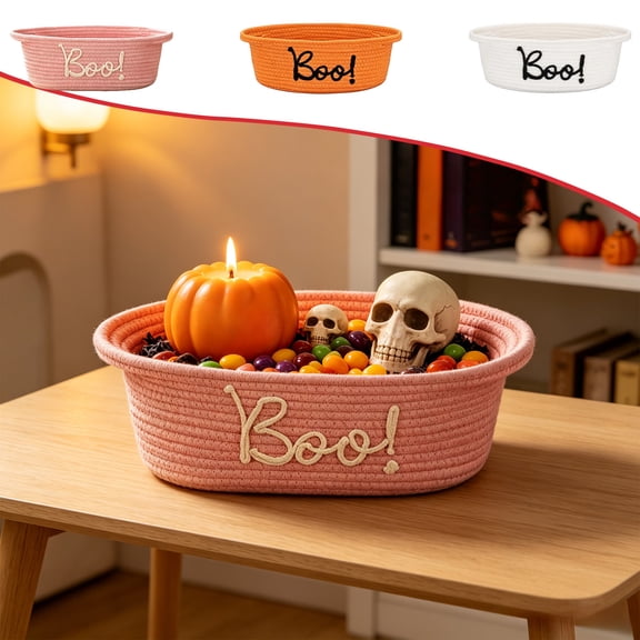 Halloween Basket 3D Embroidered BOO! Pumpkin Tote, Durable Polyester Candy Basket with Spooky Lettering for Party Decor, Gift Storage and More by OVFUIZ