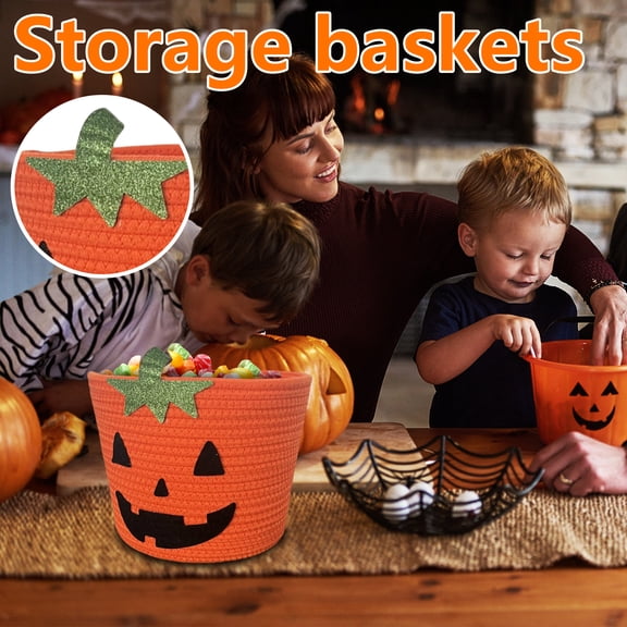 Halloween Basket Halloween Woven Basket 10 Inch Pumpkin Candy Bucket Trick Or Treat Basket for Student Halloween Party Favors Orange, 1 Pack