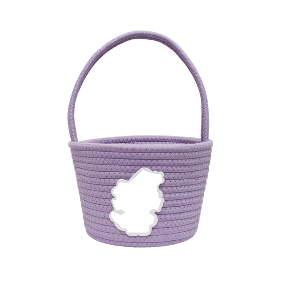 Halloween Basket with Handle Cute Bucket Cotton Rope Woven Candy Server Bag ,Cute Trick or Treat Boo Basket Pumpkin Storage Basket for Halloween Party,Purple