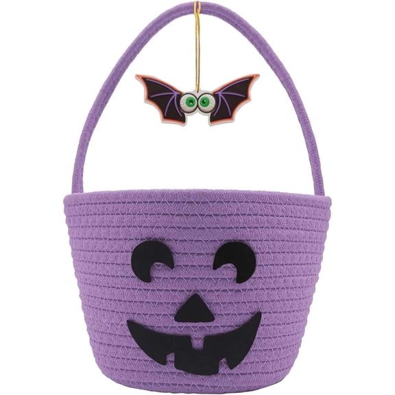 Halloween Basket for Kids, Trick or Treat Basket, Cute Pumpkin Candy Bucket, Boo Spooky Small Baskets, Jack O Lantern Bags for Girls/Boys Gift Baskets Empty