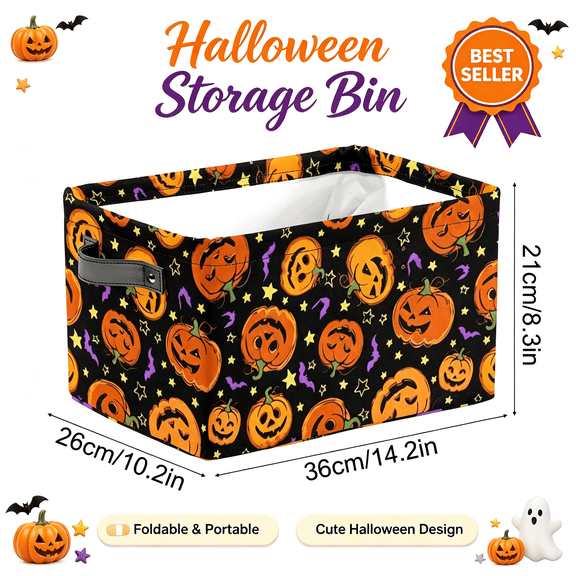 Halloween Basket Large Capacity Storage Bin with Handle Black Waterproof Foldable for Home Toys Clothes Trick or Treat Halloween Decor Container Organizer Box by MPOISVA
