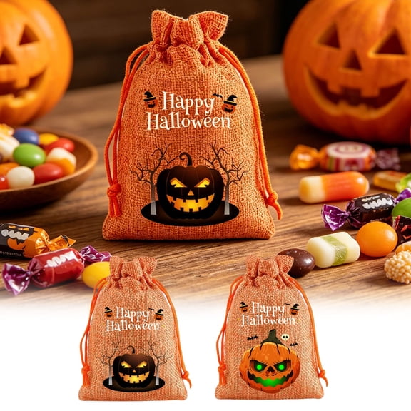 Halloween Basket Reusable Drawstring Candy Bags, Portable Linen Treat Goodie Tote with Secure Closure for Halloween Party Supplies & Gift Wrapping by OVFUIZ