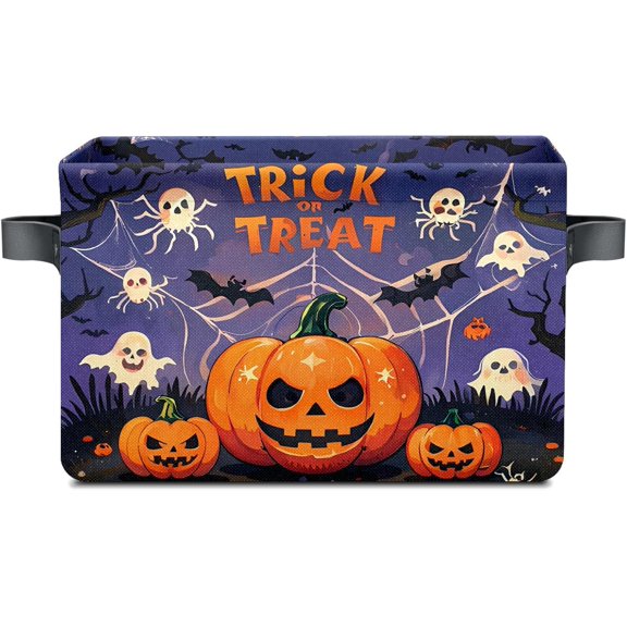 Halloween Basket,Spooky Basket Pumpkin Halloween Storage Gift Basket with Handles Decorative Foldable Storage Bin 14 x 10 x 10,2 Set