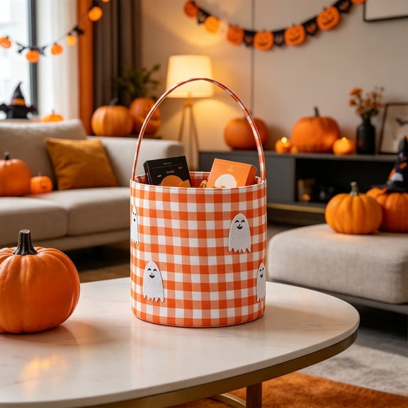 Halloween Basket, Trick or Treat Bag with Handle for Halloween Party Reusable Pumpkin Basket for Boys Girls, Multiple Styles Available