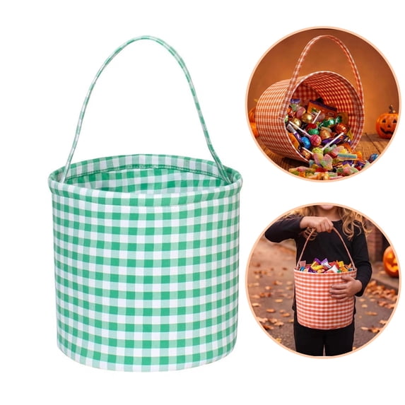 Halloween Basket, Trick or Treat Basket, Cute Plaid Candy Bucket, Small Baskets Barrel, Jack O Lantern Bags