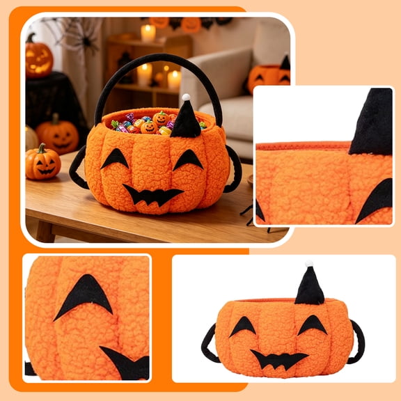 Halloween Basket Woven Pumpkin Storage Basket 9 Inch Halloween Woven Basket Trick Or Treat Basket Pumpkin Candy Bucket for Student Trick Or Treating Halloween Party Decoration, 1