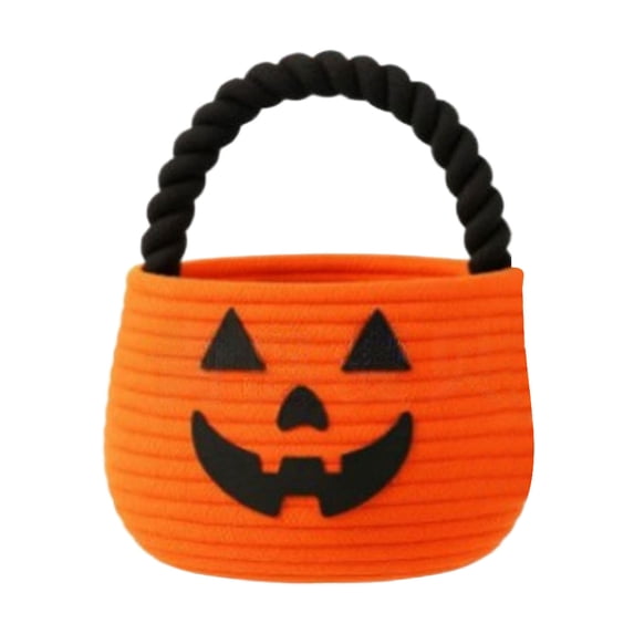 Halloween Basket for Kids, Small Pumpkin Bucket for Candy, Orange Halloween Decorations, Cute Trick or Treat Boo Basket