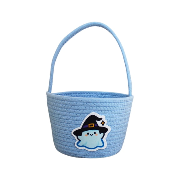 Halloween Baskets, 9x14'' Bucket Cotton Rope Woven Boo Baskets Halloween Candy Bucket Pumpkin Basket for Girl/Boy Snack Grocery Bags for Party Favor - Blue