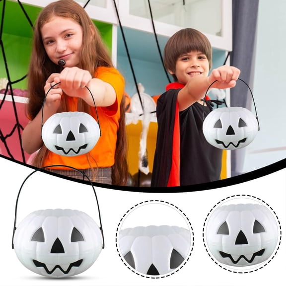 Halloween Baskets for Student, 2 Pack 7 Inch Mini Halloween Buckets, Jack O Lantern Style Pumpkin Buckets for Neighborhood Trick Or Treat, Jack O Lantern Decor for Halloween Table