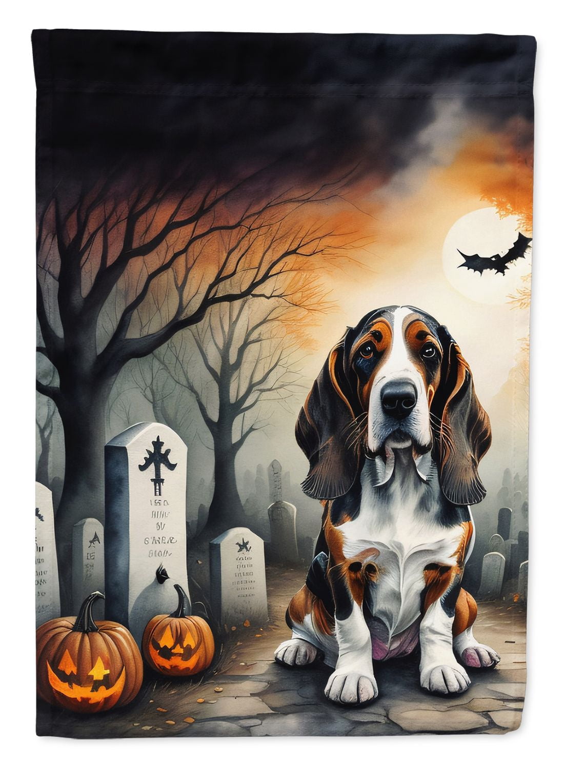 Halloween Basset Hound Dog House Flag 28x40IN Double-Sided Polyester Decorative Sleeve Pole Flag for Outdoor Home Garden