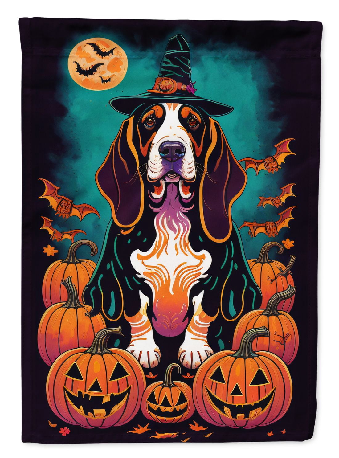 Halloween Basset Hound Dog House Flag 28x40IN Double-Sided Polyester Decorative Sleeve Pole Flag for Outdoor Home Garden