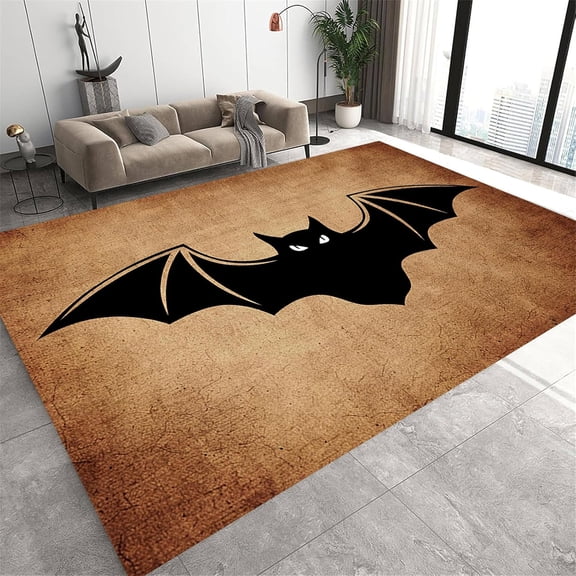Halloween Bat Area Rug,Black Bat Pattern Rug, Gothic Halloween Decorative Rug, Soft Non-Slip And Durable Rug, Living Room Bedroom Soft Non-Slip Washable Low Pile Rug 4x5ft