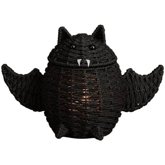 Halloween Bat Basket, Handwoven Woven Candy Bowl with Detachable Wings, Spooky Wicker Storage Bin for Festive Treats, Holiday Table Centerpiece Decor, 10.6 Inch, Black