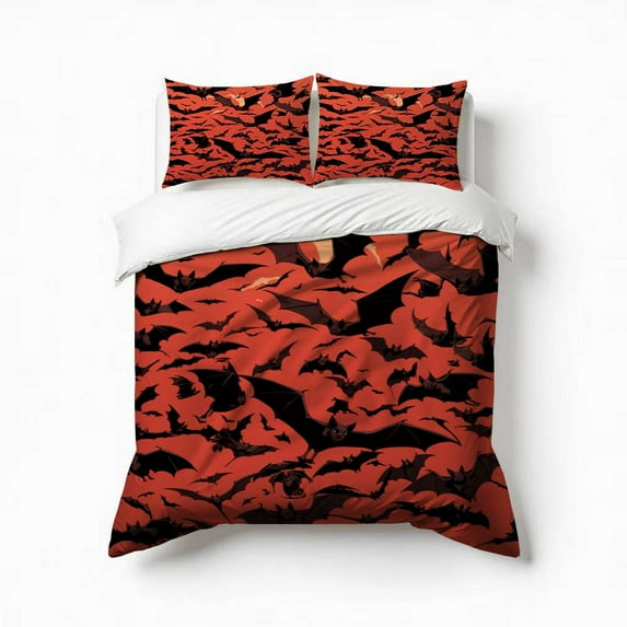 Halloween Bat Bedding Set 3 Pcs Soft Microfiber Quilt Cover For Bedroom Decor, Comforter Cover With 2 Pillowcase