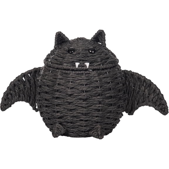 Halloween Bat Candy Box - Trick or Treat Candy Basket Container, Spooky Scary Premium Kitchen Table Tabletop Counter Candy Holder (Black)