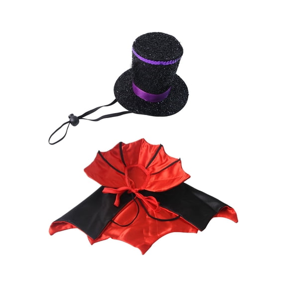 Halloween Bat Cape and Top Hat Set for Small Cats, Soft Permeable Polyester Pet Cosplay Outfit, Easy Dressing Feline Apparel for Festive Events Photo Novelty Use, Red
