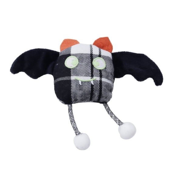Halloween Bat Catnip Cat Toy Soft Plush Pet Toy with Plaid Pattern and Bat Wings for Indoor Cats Interactive Play