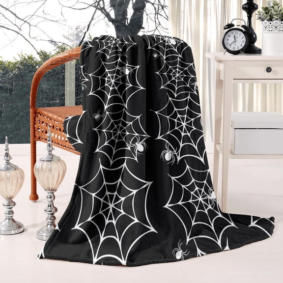 Halloween Bat Cobweb Throw Blanket 50x60 Inch Dark Themed Ultra Soft Plush Gothic Decor Blanket for Home