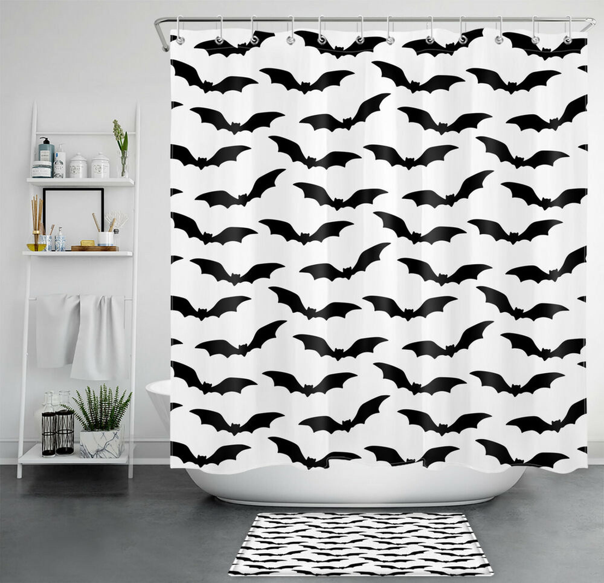 Halloween Bat Colony Shower Curtain Set Ideal Spooky Bathroom