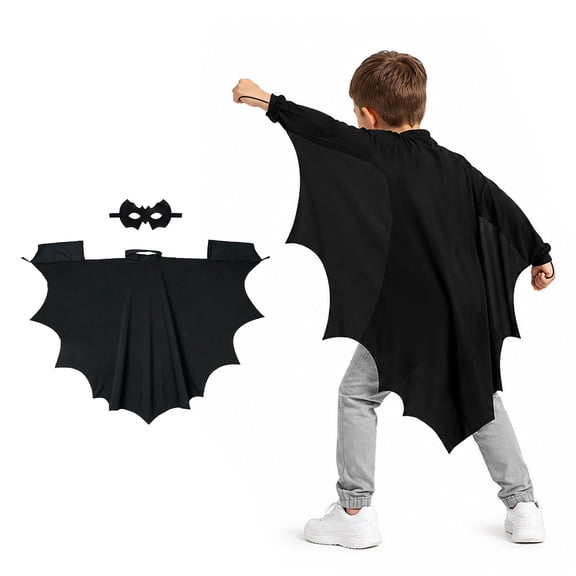 Halloween Bat Costume Cape with Felt Mask for 3-6, Soft Polyester Bat Wing Dress-up Outfit for Party Cosplay