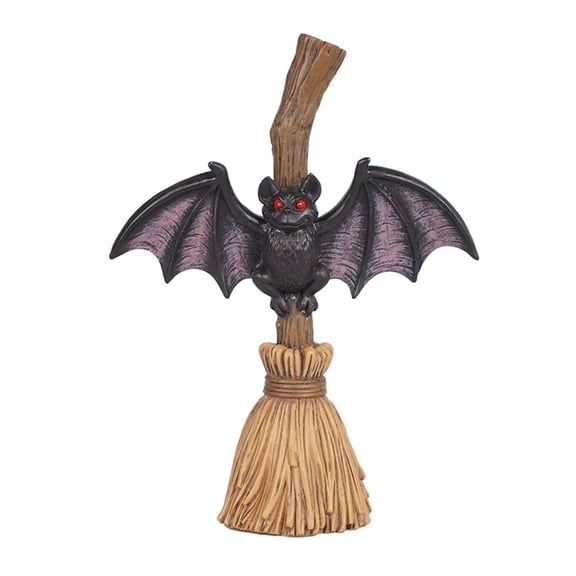 Halloween Bat Decoration, Witch Broomstick Statue, Outdoor Yard Decor, Spooky Black Flying Vampire Figurine for Front Lawn Garden Patio Pathway, Festive Seasonal Holiday Atmosphere Display