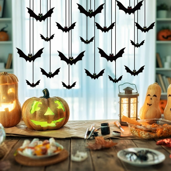 Halloween Bat Decorations 18 Pcs Hanging Flying Bats Outdoor Indoor Scary Bats with Eyes for Trees Porch Yard Haunted House Party Supplies Realistic 3D Bat Colony Display