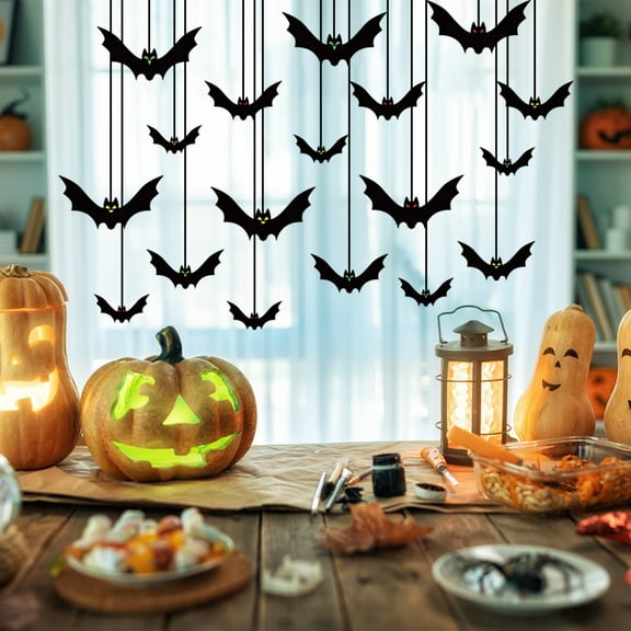 Halloween Bat Decorations 18 Pcs Hanging Flying Bats Outdoor Indoor Scary Bats with Eyes for Trees Porch Yard Haunted House Party Supplies Realistic 3D Bat Colony Display