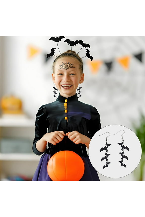 Halloween Bat Earrings for Women,Black Acrylic Dangle Earrings,Gothic Witch Vampire Jewelry,Lightweight Halloween Party Accessories,Fall Festival Costume Jewelry Gifts (1 Pair)