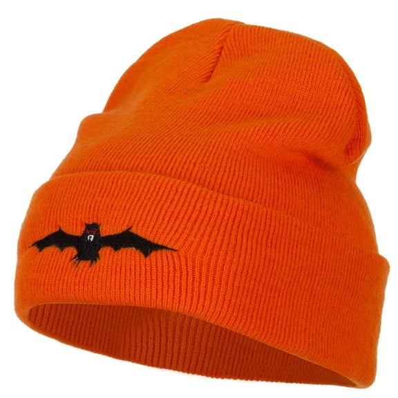 Halloween Bat Embroidered Long Beanie - Orange OSFM