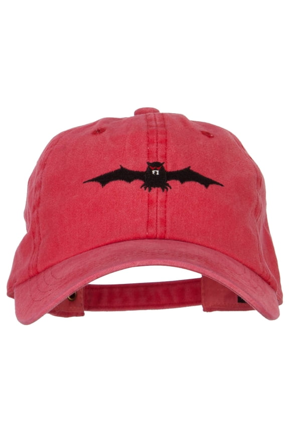 Halloween Bat Embroidered Unstructured Cotton Cap - Red OSFM