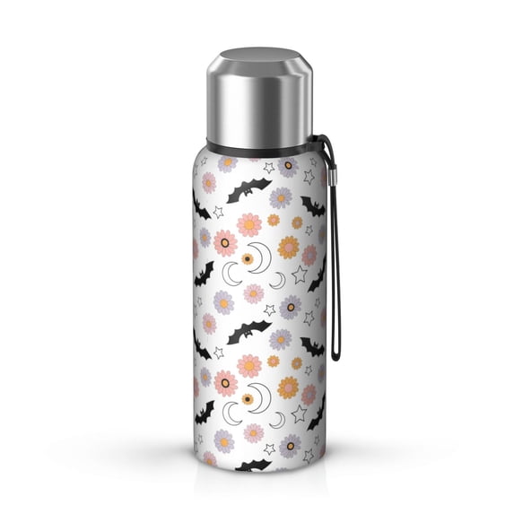 Witite Pattern Halloween Bat Flower White Pattern Insulated Coffee Thermos, Vacuum ...