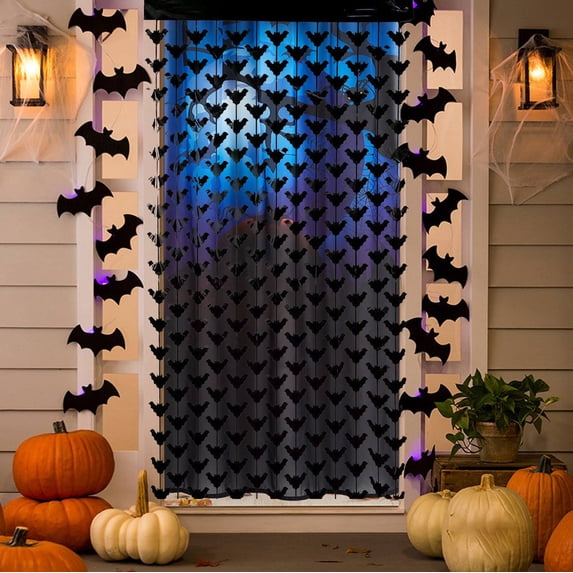 Halloween Bat Foil Fringe Curtain, 79 x 39 Inch Spooky Doorway Decor for Party Backdrop