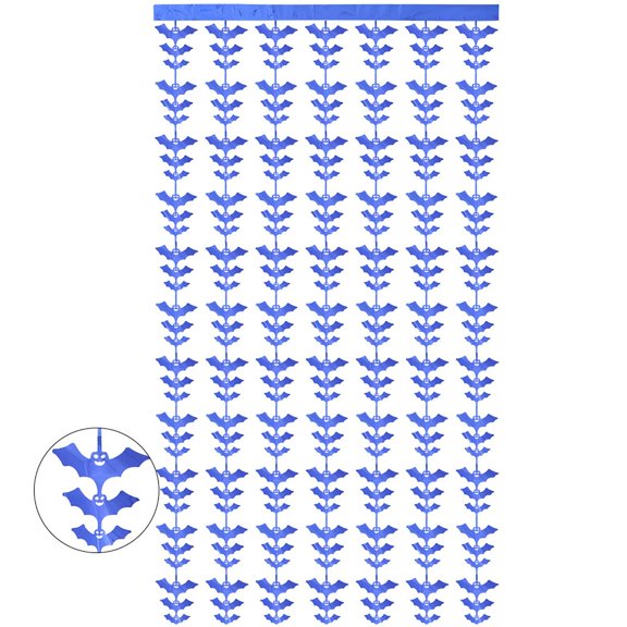 Halloween Bat Foil Fringe Curtain, Blue Bat Silhouette Rain Streamer Door Curtain, Spooky Horror Photo Backdrop for Halloween Party Haunted House Window Wall Ceiling Decor