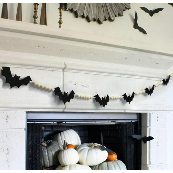 Halloween Bat Garland Banner, 55inch Black Bat Hanging Decoration for Indoor Outdoor Party, Fireplace, Wall, Door, Window, Home Decor