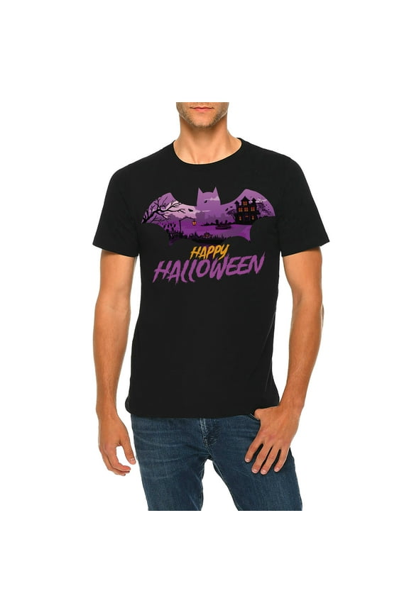 Halloween Bat Graphic Design Ring Spun Combed Cotton Short Sleeve Deluxe Jersey T-Shirt - Black 2XL