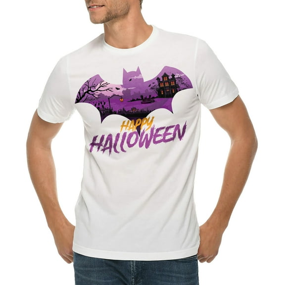 Halloween Bat Graphic Design Ring Spun Combed Cotton Short Sleeve Deluxe Jersey T-Shirt - White 2XL